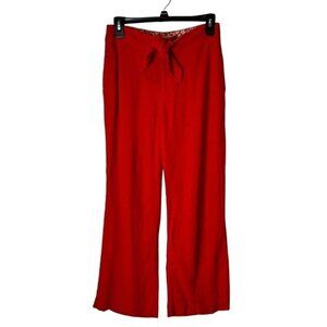 Anthropologie Pants Women Size 0 Petite Red Linen‎ Blend Tie Waist Wide Leg